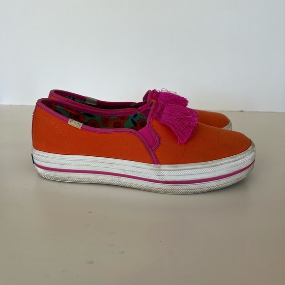 Keds X Kate Spade New YorkTriple Decker Tassel Sneaker Orange Pink, Size 7 - Picture 4 of 10